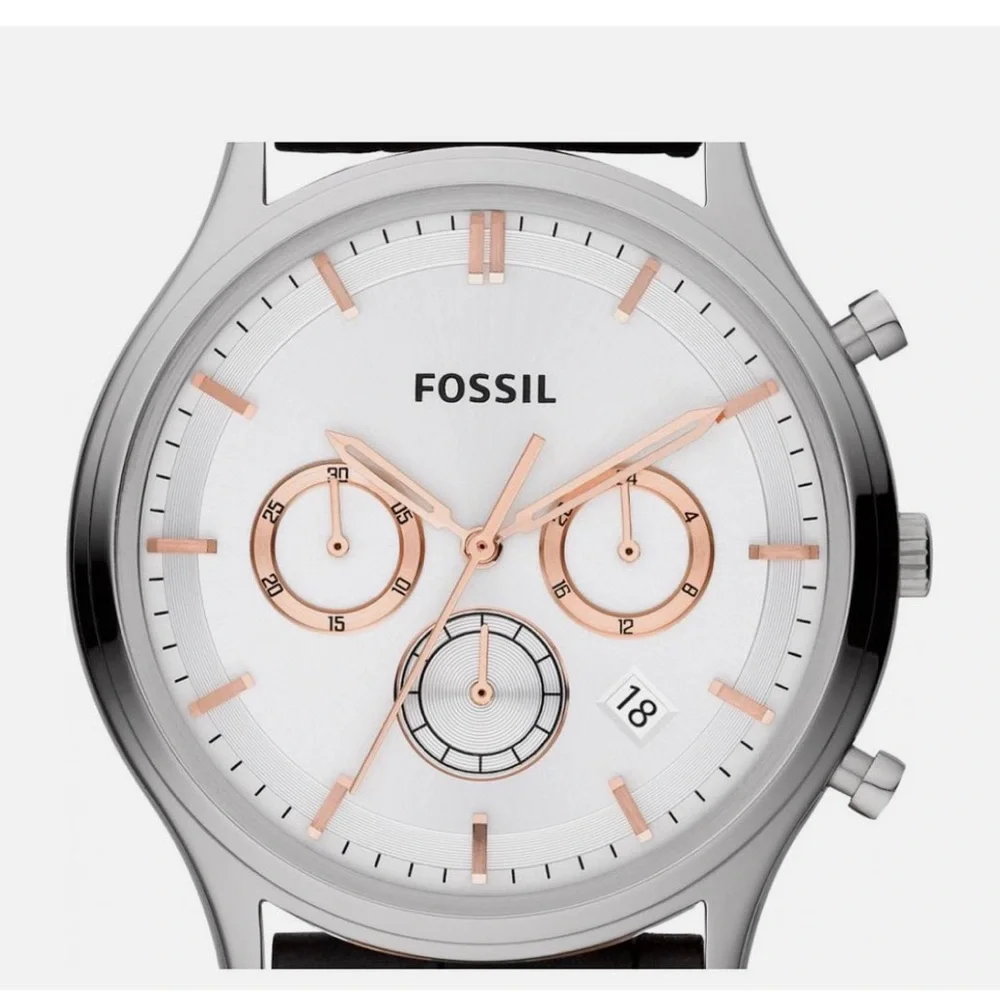Fossil FS460 Silver with Black Band Men’s Watch